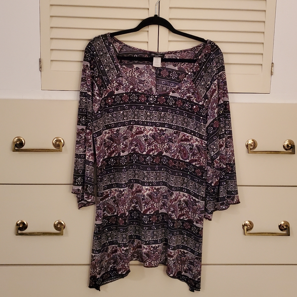 Brittany Black Women Sparkly Tunic Top 1X